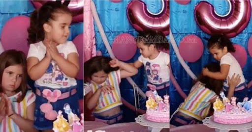 Hai chị em tranh giành thổi nến sinh nhật