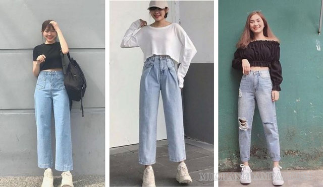 Quần baggy jeans sẽ rất thích hợp với những cô nàng dáng người chữ nhật