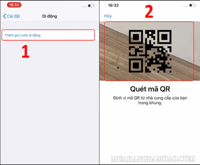 Quét mã QR do nhà mạng đã cung cấp