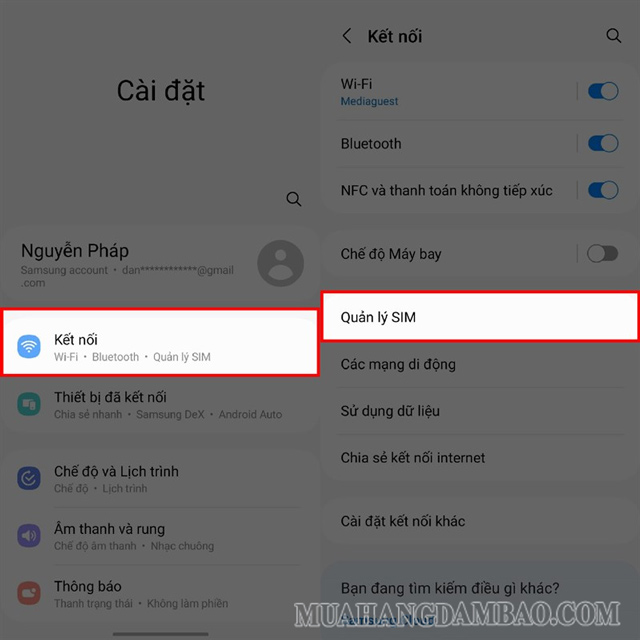 Bước đầu của quá trình thêm eSIM vào điện thoại Android