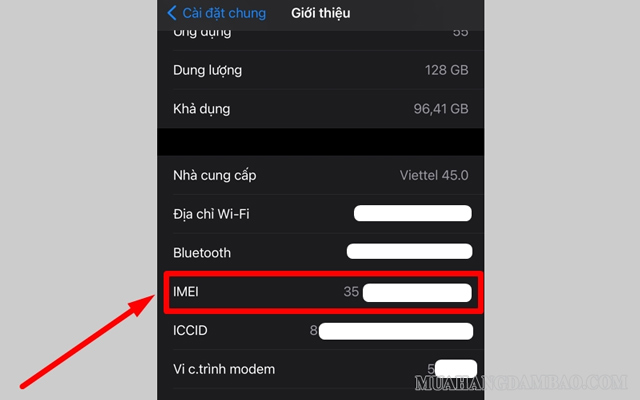 Cuộn xuống để kiểm tra mã IMEI