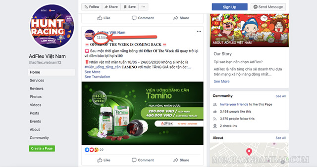 Chọn vào thời gian bài post được đăng trên Facebook