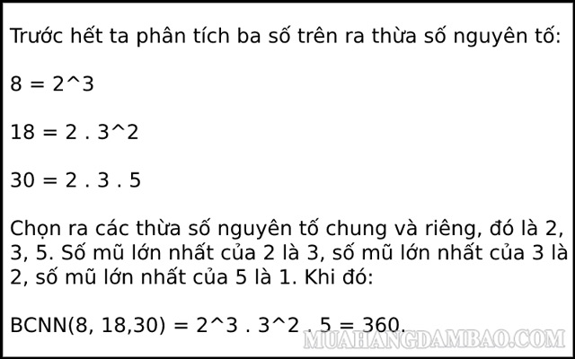 Hướng dẫn tìm BCNN bằng phương pháp phân tích thừa số nguyên tố