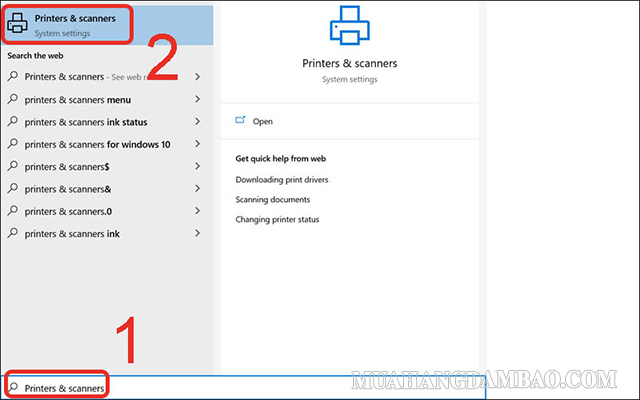 Gõ Printers and Scanners trong ô tìm kiếm