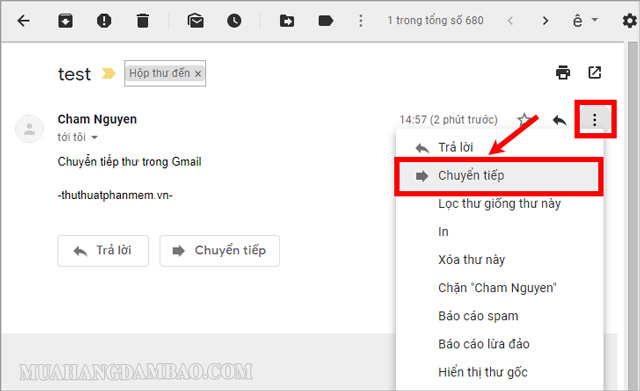 Bạn có thể dễ dàng chuyển tiếp nội dung email tới nhiều người khác bằng FW