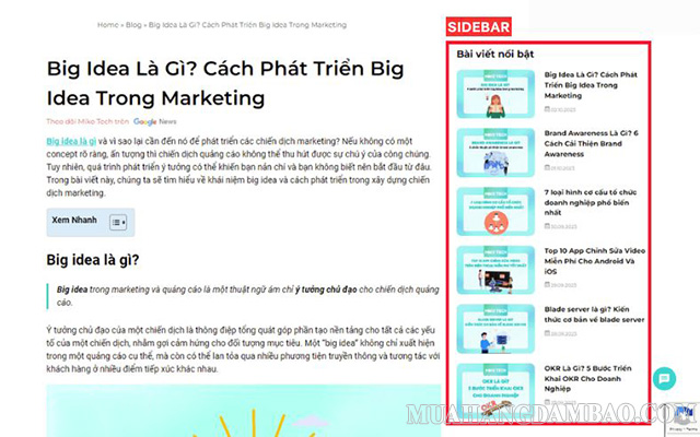 Phần Sidebar của website