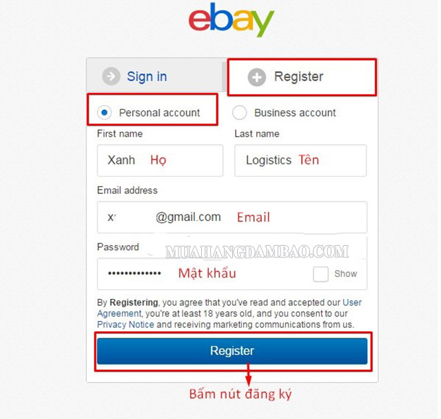 Đăng ký tài khoản eBay