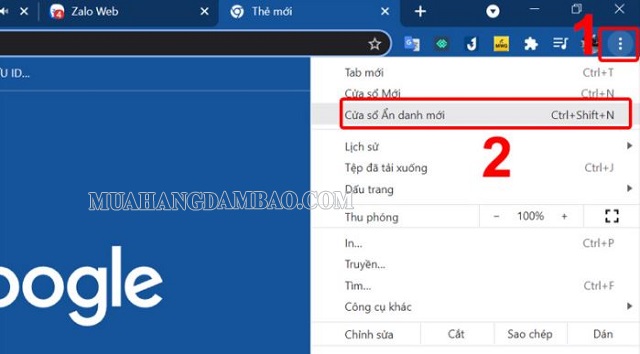 Nhấn vào dấu ba chấm và chọn “Cửa sổ Ẩn danh mới”