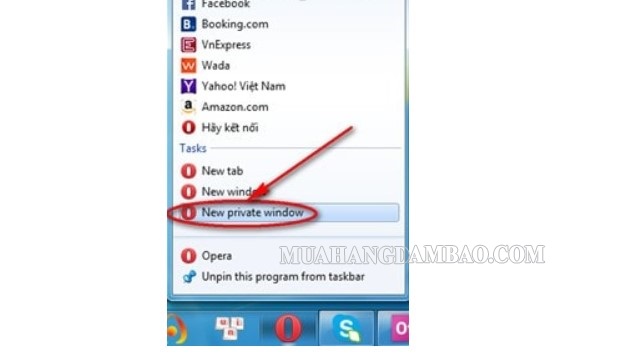 Chọn “New private windows” để mở ẩn danh cho nhiều tab khác nhau trên Opera